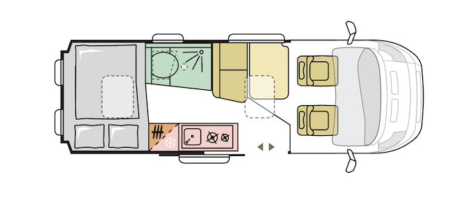 Plattegrond en indeling van de camper