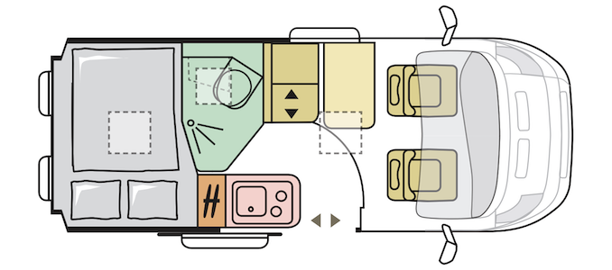 Plattegrond en indeling  van de camper
