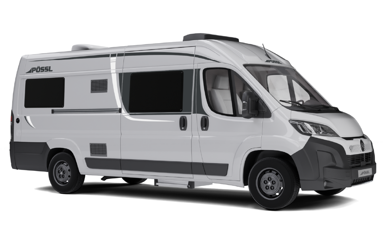 Exterieur kleur wit van en Pössl buscamper